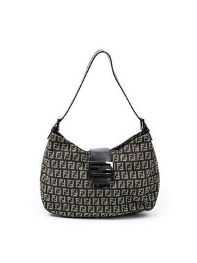 Fendi Shoulder Hobo Beige Dark Brown Zucchino Canvas